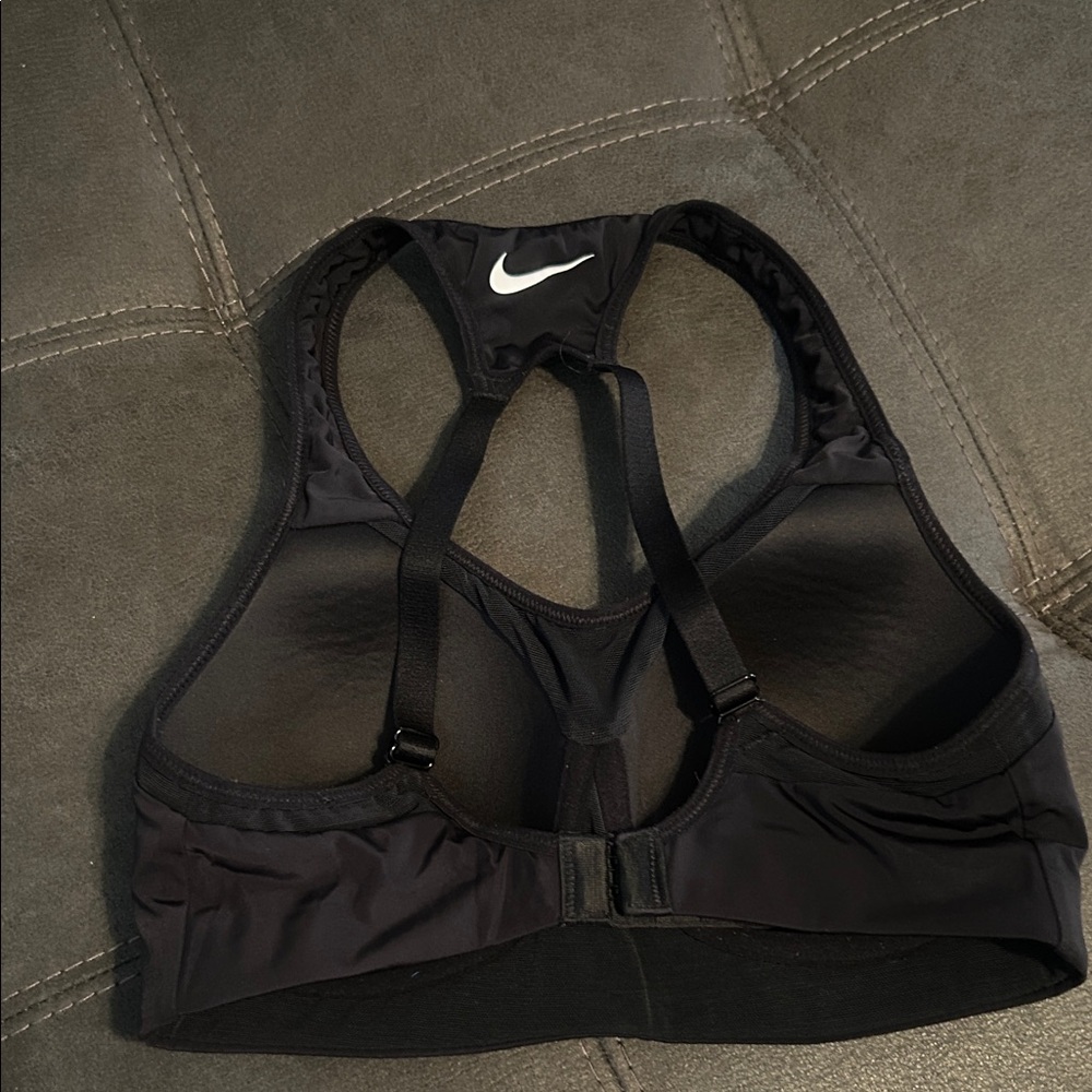 Nike Women's Black Sports Bra with White Logo - Picture 2 of 3